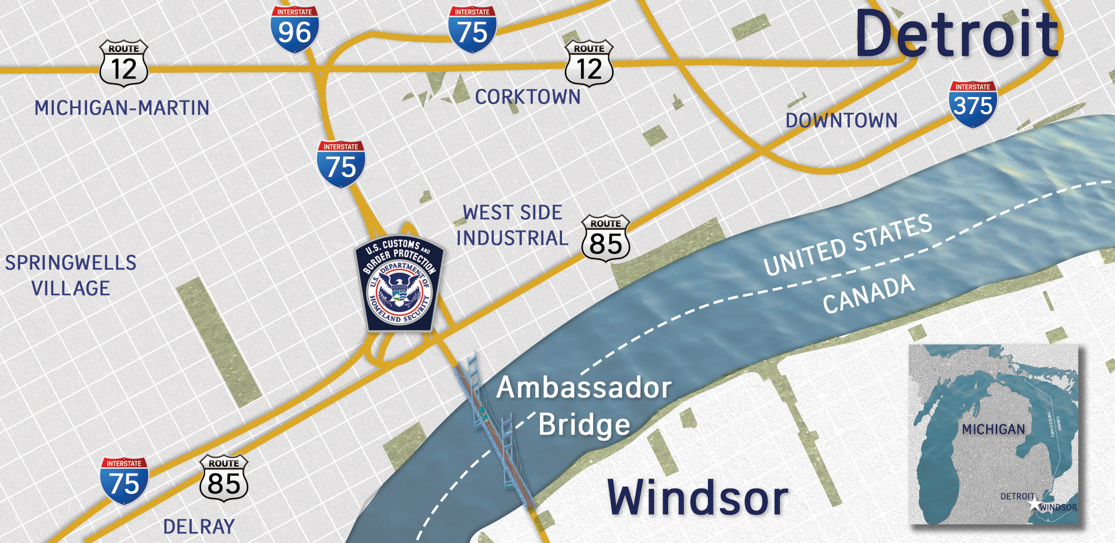Detroit Ambassador Bridge Map 1 - 100918