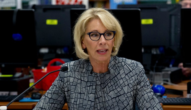 Education Secretary Betsy DeVos speaks during a visit of the Federal School Safety Commission at Hebron Harman Elementary School in Hanover, Md., Thursday, May 31, 2018.