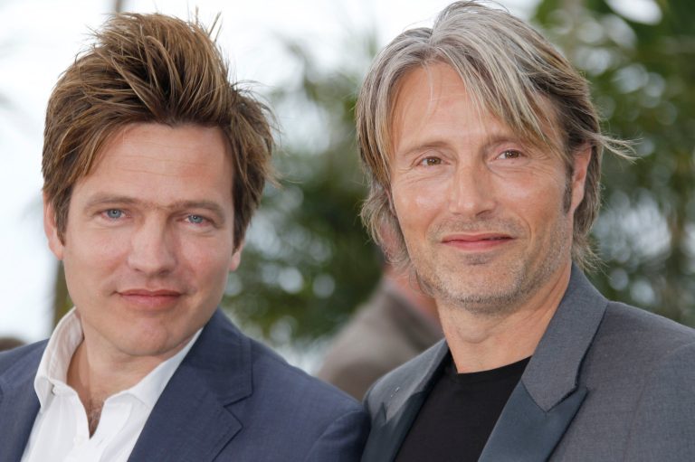 FILE - This is a  Sunday, May 20, 2012 file photo of  Director Thomas Vinterberg, left, and actor Mads Mikkelsen pose during a photo call for The Hunt at the 65th international film festival, in Cannes, southern France. When Danish director Thomas Vinterberg wrote the script for 