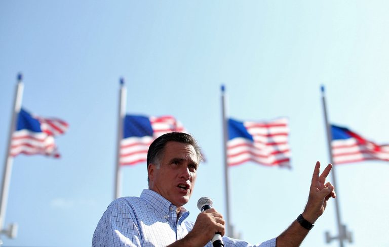 JACKSONVILLE, FL - SEPTEMBER 01:  Republican presidential candidate, former Massachusetts Gov. Mitt Romney speaks during a campaign rally on September 1, 2012 in Jacksonville, Florida. Mitt Romney will hold campaign events in Ohio and Florida.  (Photo by Justin Sullivan/Getty Images)