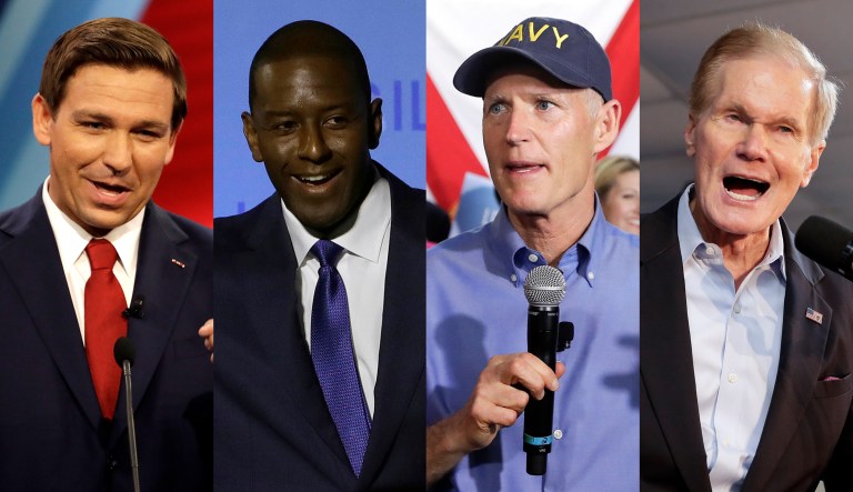 From left to right:  Ron DeSantis, Andrew Gillum, Rick Scott, and Bill Nelson of Florida are pictured.