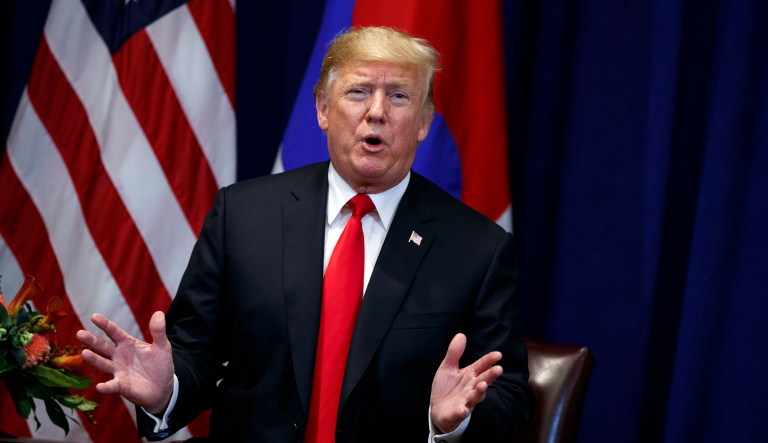 President Donald Trump speaks during a meeting with South Korean President Moon Jae-In at the Lotte New York Palace hotel during the United Nations General Assembly, Monday, Sept. 24, 2018, in New York.