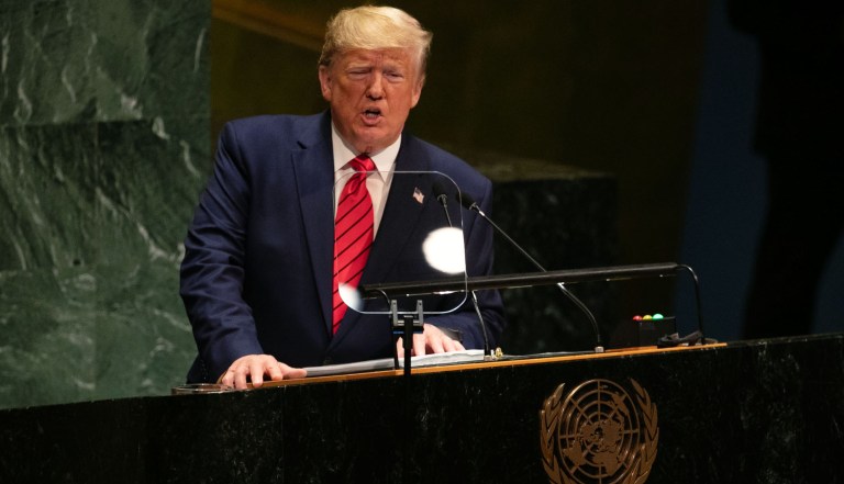 U.S. President Donald Trump speaks during the UN General Assembly meeting in New York, U.S., on Tuesday, Sept. 24, 2019. 