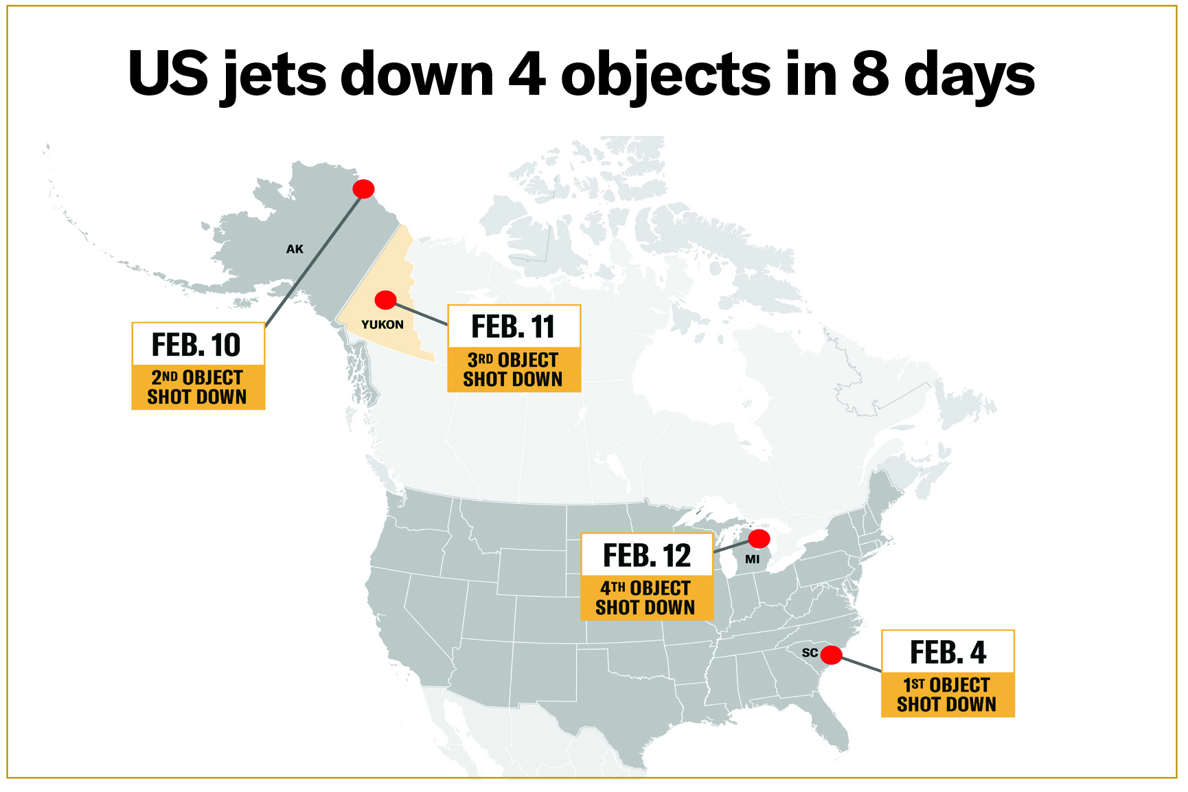 US Downed Objects Map - 021323