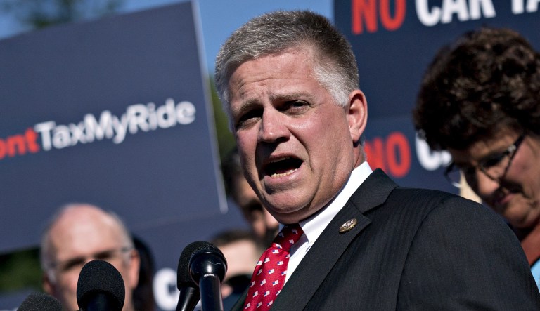 Representative Drew Ferguson, a Republican from Georgia, speaks during a news conference on Capitol Hill in Washington, D.C., U.S., on Thursday, July 19, 2018. Members of Congress and American auto workers from high auto-production states like Alabama, Georgia, Indiana, Kentucky, Ohio and South Carolina are highlighting the impact of tariffs on U.S. auto manufacturing ahead of a hearing at the U.S. Department of Commerce.