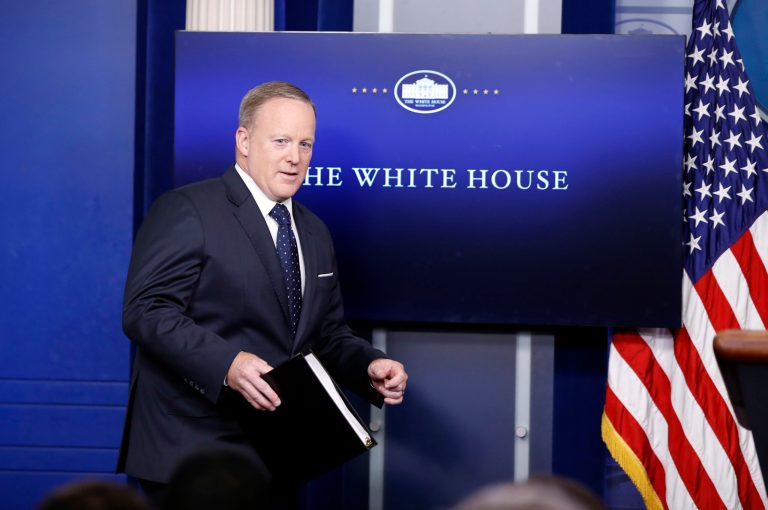 White House press secretary Sean Spicer arrives for a briefing at the White House, Tuesday, June 20, 2017 in Washington. (AP Photo/Alex Brandon)