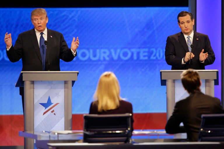 Among likely voters in the state, Trump is at 36 percent and Cruz is at 35 percent. (AP Photo/David Goldman, File)