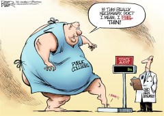 Editorial cartoon: State college check-up