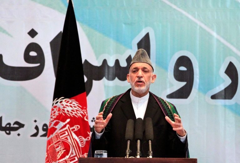 Afghanistan President Hamid Karzai speaks during an event marking last week's World Environment Day, in Kabul Afghanistan, Saturday, June 8, 2013. The annual World Environment Day is run by the United Nations Environment Program and is traditionally celebrated on June 5 to raise global awareness of the need to take positive environmental action. (AP Photo/Ahmad Jamshid)