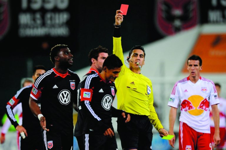 Patrick McDermott/Getty Images
Andy Najar earned a red card when a ball he threw hit the referee, meaning he will miss D.C. United's game Wednesday.