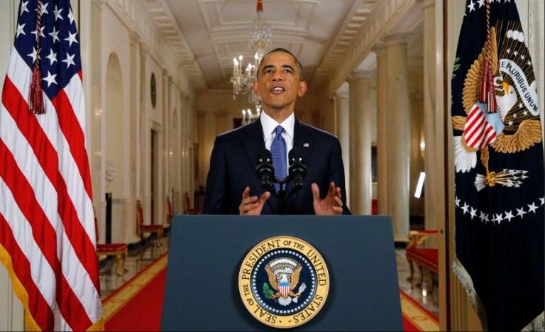 President Obama announces executive actions on immigration during a nationally televised address from the White House in Washington, Thursday, Nov. 20, 2014. Obama outlined a plan on Thursday to relax U.S. immigration policy, affecting as many as 5 million people. (AP Photo/Jim Bourg, Pool)