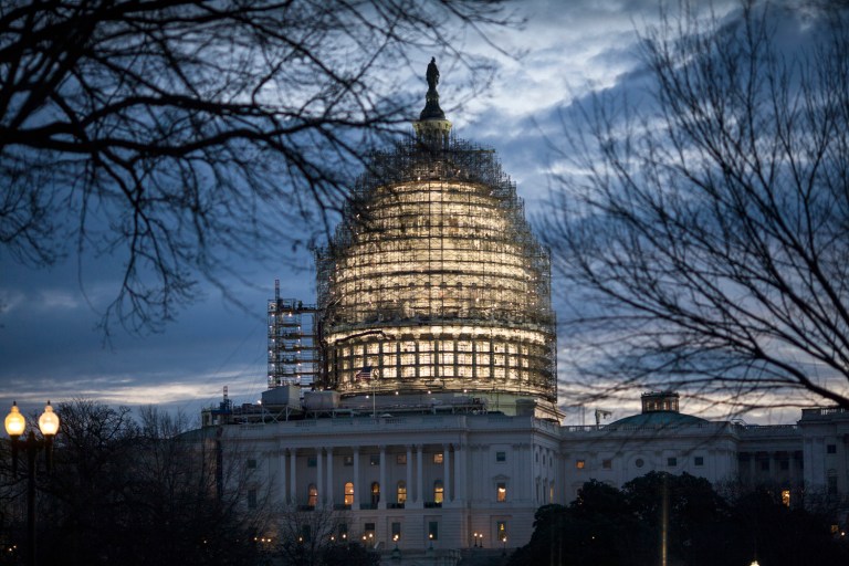 The top congressional official in charge of the $59.55 million restoration of the enormous and iconic U.S. Capitol Dome has declared that it will be ready for unveiling in time for the January inauguration. (AP Photo/J. Scott Applewhite)