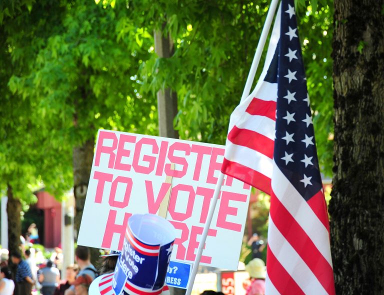 Liberal organizers set up a voter registration booth at the site of Michael Brown's death in Ferguson, Mo. (iStock Photo)