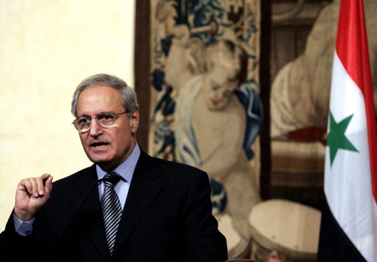   FILE - In this Thursday, Sept. 6, 2007 file photo, Syrian Vice President Farouk al-Sharaa talks to journalists during a joint press conference with Italian Premier Romano Prodi at Chigi palace, in Rome. Syria's longtime vice president said the army cannot defeat the rebels fighting to topple the regime, the first admission by a top government official that a victory by President Bashar Assad is unlikely. (AP Photo/Gregorio Borgia, File)  