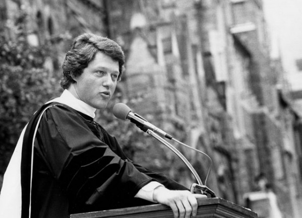As governor of Arkansas, Bill Clinton receives an honorary degree and speaks at Georgetown University's commencement in 1980.