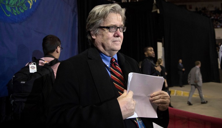 CEO of the conservative Newsmax website said a new book quoting former White House senior adviser Steve Bannon as attacking Trump and the president's children reveals Bannon to be delusional and not as important as reporters portray him. (AP Photo/Andrew Harnik)
