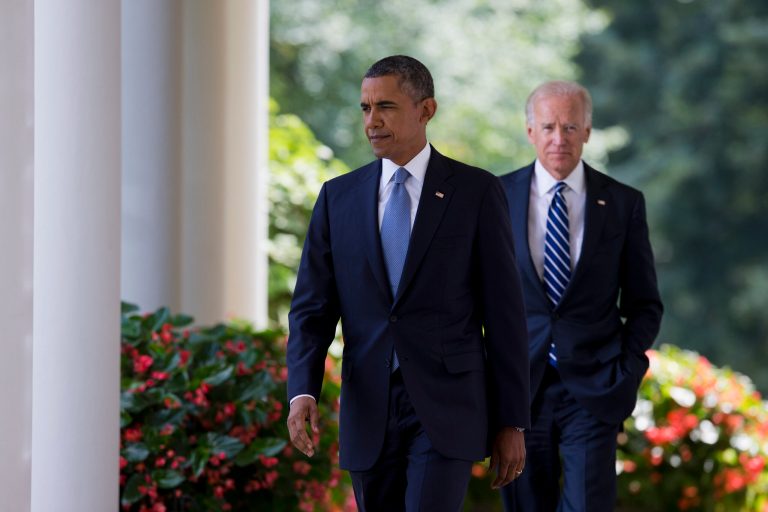 Vice President Joe Biden, right, and President Barack ObamaÃÂ arrive to make a statement about the ongoing situation in Syria in the Rose Garden of the White House on Saturday in Washington. (AP/Evan Vucci)