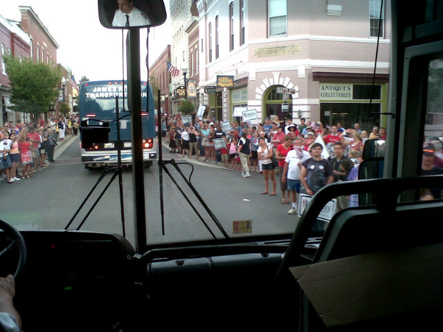 Unexpectedly large crowds turned out in downtown Manassas, VA, today to cheer Mitt Romney and Paul Ryan. (Photo by Susan Ferrechio)