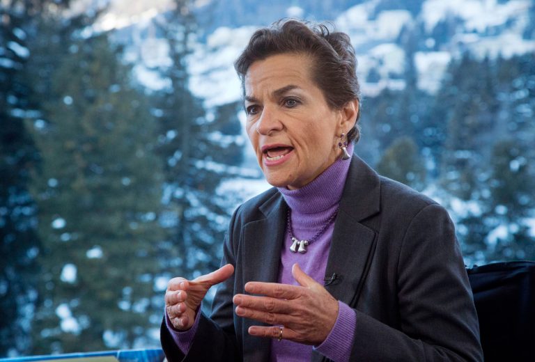 U.N. climate chief Christiana Figueres, speaks during an interview with the Associated Press at the World Economic Forum in Davos, Switzerland, Wednesday, Jan. 22, 2014, the opening day of the World Economic Forum where world's financial and political elite will meet in the upcoming days. (AP Photo/Michel Euler)