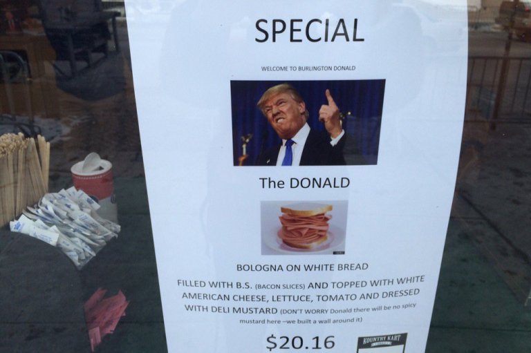 Mike Williams, the owner of Burlington's Kountry Kart Deli, is advertising 