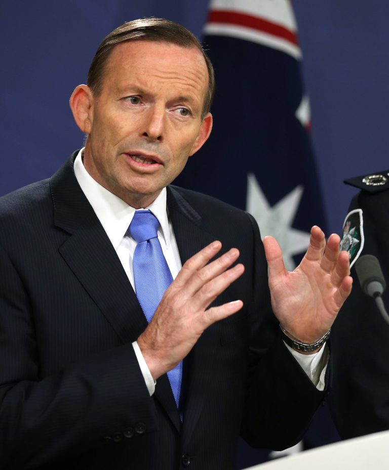 Australian Prime Minister Tony Abbott briefs media, in Sydney, Friday, Sept. 19, 2014, after police said they thwarted a plot to carry out beheadings in Australia by Islamic State group supporters when they raided more than a dozen properties across Sydney on Thursday. Abbott conceded it was difficult to safeguard the Australian population against such attacks. (AP Photo/Rick Rycroft)