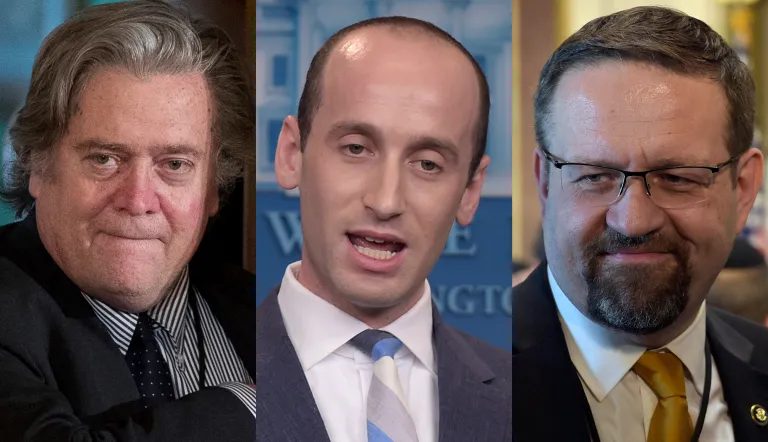 In a letter to the president, the leaders of the black, Hispanic, Asian and progressive caucuses are asking Trump to remove White House chief strategist Steve Bannon, senior policy adviser Stephen Miller, and deputy assistant to the president Sebastian Gorka after the violent white nationalist groups' rally in Charlottesville, Va., over the weekend. (AP Photo/Susan Walsh)