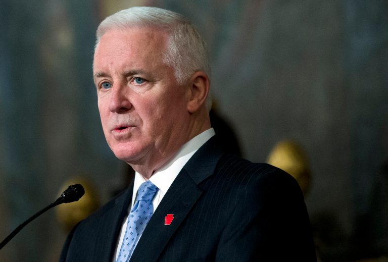 FILE - In this Feb. 4, 2014 file photo, Republican Pennsylvania Gov. Tom Corbett  speaks in Harrisburg, Pa. With a decision pending, Corbett is now willing to wait to gain federal government approval for his bid to receive Medicaid expansion money if it preserves his hotly disputed plan to tie work-related criteria to eligibility. Analysts think a television campaign ad in late April by Democratic gubernatorial challenger Allyson Schwartz that criticizes Corbett's Medicaid stance may end up playing a factor. (AP Photo/Matt Rourke, File)