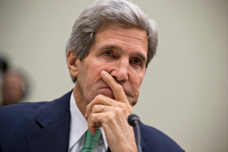 Secretary of State John Kerry testifies on Capitol Hill on Dec. 10 in the hope of persuading Congress to not forge any new economic sanctions on Iran that could break the recent historic agreement that would end Iranâs progress toward weapons-grade uranium. (AP/J. Scott Applewhite)
