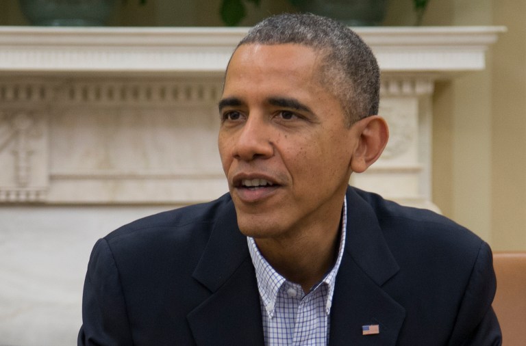 President Barack Obama meets with Sen. Dick Durbin, D-Ill., Sen. Charles Schumer, D-N.Y.,  Senate Majority Leader Harry Reid of Nev., and Sen. Patty Murray, D-Wash., in the Oval Office of the White House, Saturday, Oct. 12, in Washington. (AP/Carolyn Kaster)