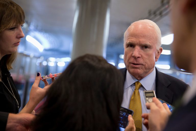 Sen. JohnÂ McCain praised Sen. Bernie Sanders for his longtime support of veterans.Â (AP Photo/Carolyn Kaster)
