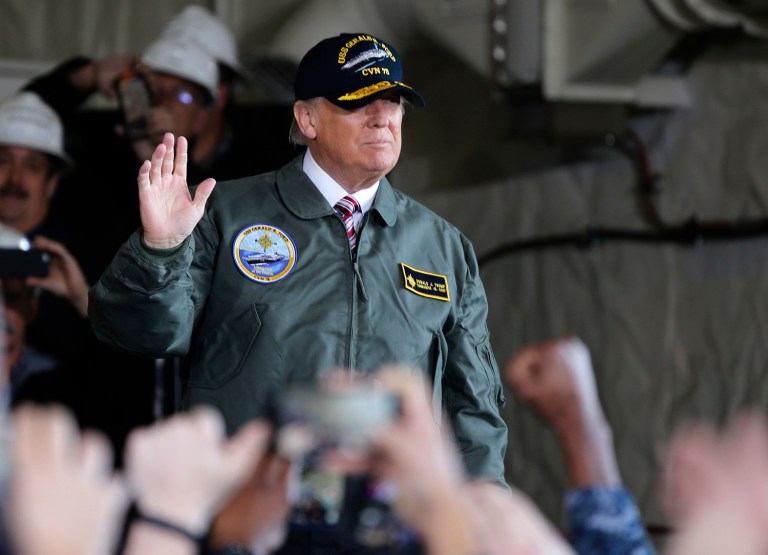The Wall Street Journal reported that Gallup poll data shows Trump's support in counties with military posts has dropped eight points in the last month. (AP Photo/Steve Helber)