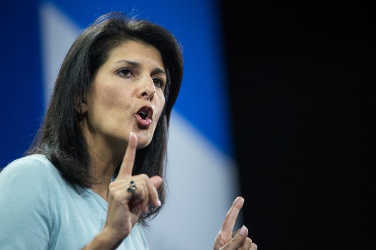 On the job barely 12 weeks, Nikki Haley has become a driving force in Trump's move to reassert American leadership abroad. (AP Photo/Sean Rayford)
