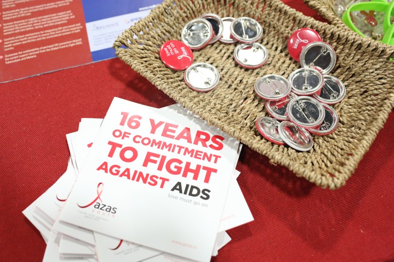 Paraphernalia and information about HIV and AIDS at the AIDS 2012 Global Village at the Walter E. Washington Convention Center in Washington D.C., Wednesday, July 25, 2012