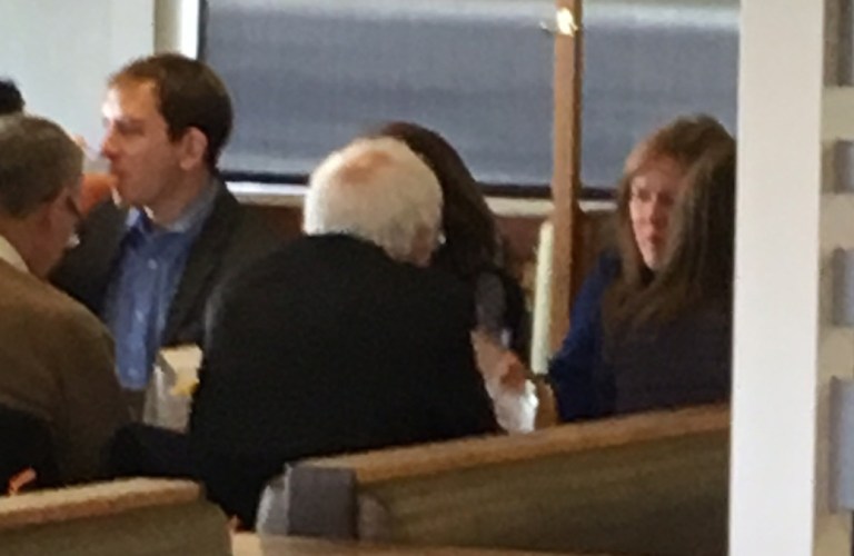 Bernie Sanders lunches at Perkins Restaurant in Des Moines on the day of the Iowa caucuses. (Phil Klein/Washington Examiner)