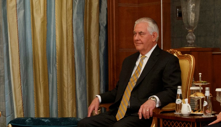 After reporters tweeted about the lack of communication with the press, it was announced that Tillerson would hold a brief gaggle on Air Force One on Monday en route to Israel. (AP Photo/Evan Vucci)
