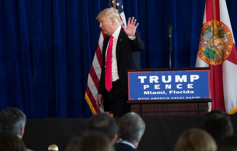 Republican presidential candidate Donald Trump has begun to withdraw from the spotlight and cameras he once seemed all too eager to dominate. (AP Photo/Evan Vucci)