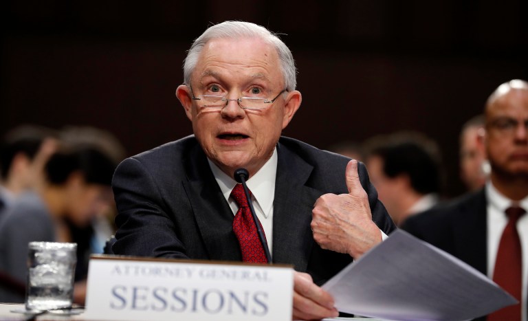 Attorney General Jeff Sessions declined to answer lawmakers' questions regarding private conversations he had with President Trump while appearing before the Senate Intelligence Committee. (AP Photo/Alex Brandon)