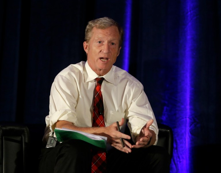 America Rising Squared, the policy arm of America Rising, announced Friday it would be deploying video trackers to follow Tom Steyer and other top environmentalists around the country. (AP Photo)