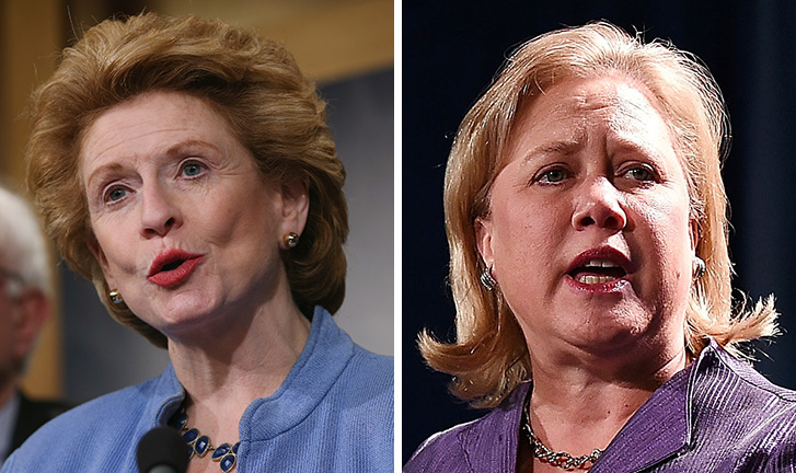 Debbie Stabenow and Mary Ladrieu made the case for Clinton as a would-be historical figure. (Getty Images photos)