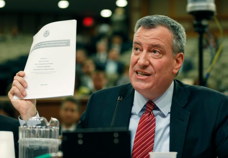 Advocates for allowing New York City officials to raise the minimum wage locally are heading to the state Capitol Tuesday, a day after Mayor Bill de Blasio said he planned to ask state lawmakers next week for the power to raise the minimum wage. (AP Photo/Mike Groll)