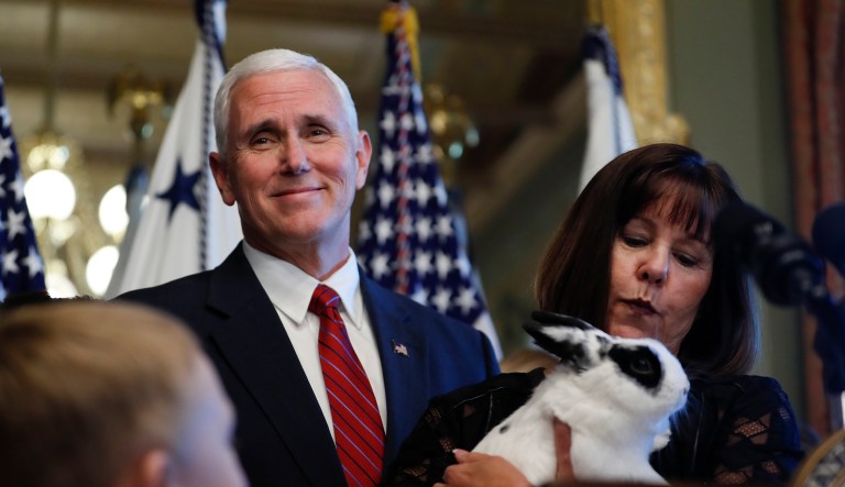 At the time they moved into the Naval Observatory, which for decades has served as the vice presidential residence, the Pence family included two cats, a rabbit, and a snake. (AP Photo/Carolyn Kaster)