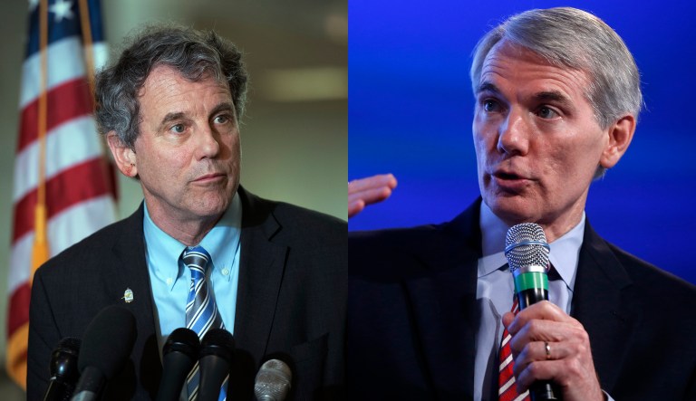 Sens. Sherrod Brown (left), D-Ohio, and Rob Portman (right), R-Ohio, debated whether tax reform would actually benefit American workers. (AP Photos)