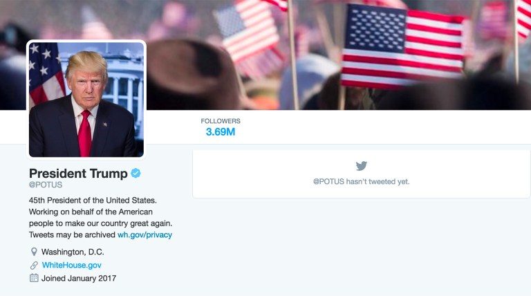 The official White House @POTUS handle changed has to the new commander in chief. (Screenshot)