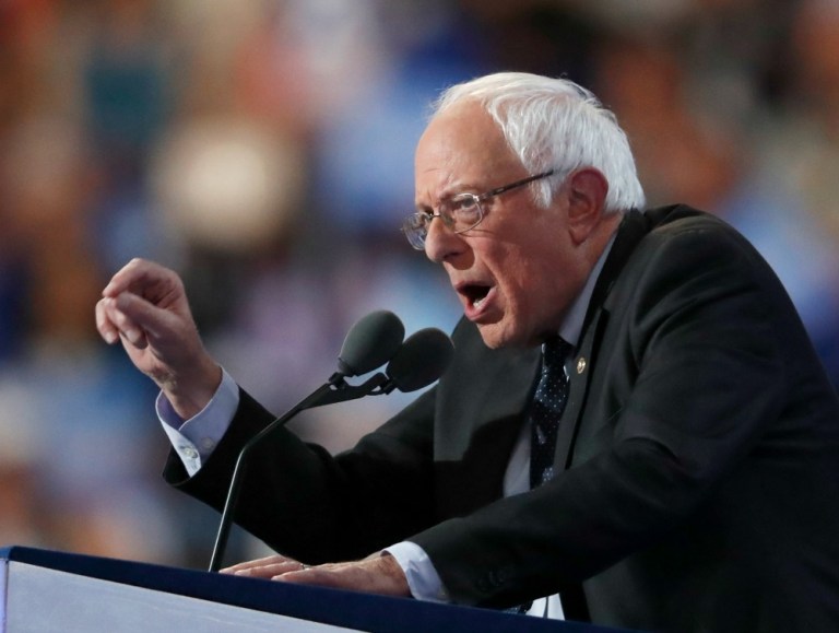 Bernie Sanders' official account shot back, responding directly to Trump's tweet with a short message: "Never tweet." (AP Photo)