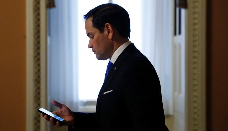 For Florida Sen. Marco Rubio, a devout Christian, tweeting out Bible verses to his three million followers has become a routine. Though these tweets regularly receive thousands of likes, one disgruntled nonprofit is claiming they amount to an unconstitutional breach of the separation between church and state. (AP Photo/Carolyn Kaster)