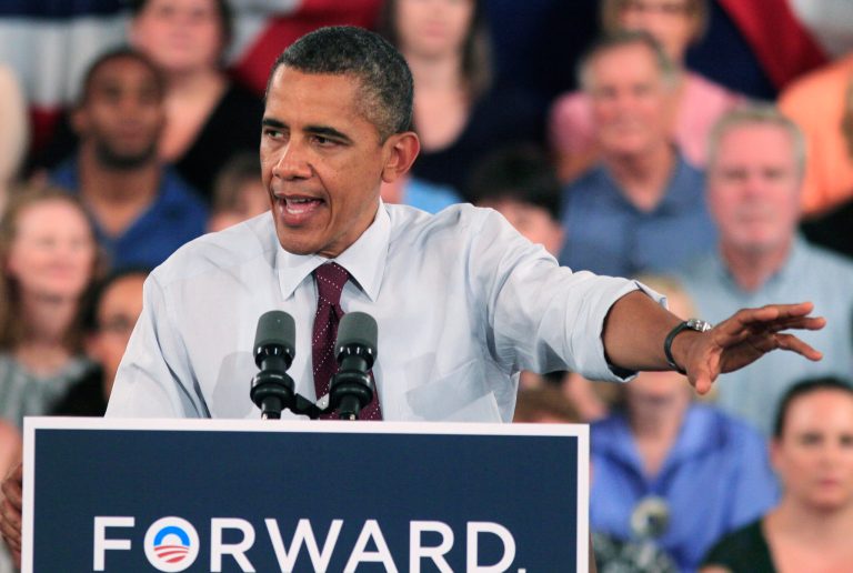 President Barack Obama speaks during a town meeting Monday at Music Hall in Cincinnati. (AP Photo/Al Behrman)