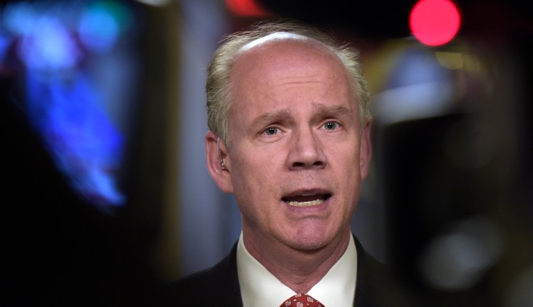 Rep. Daniel Donovan, R-N.Y., speaks during a television interview on Capitol Hill in Washington. (AP Photo/Susan Walsh)