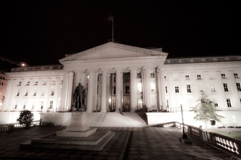 Judicial Watch sued the U.S. Treasury, above, Treasury Secretary Jack Lew, the Internal Revenue Service and IRS Acting Director Daniel Werfel on behalf of Larry Kawa, the owner of Kawa Orthodontics, over President Obama's delay of the Obamacare employer mandate. (Florian Hirzinger/Wikipedia)