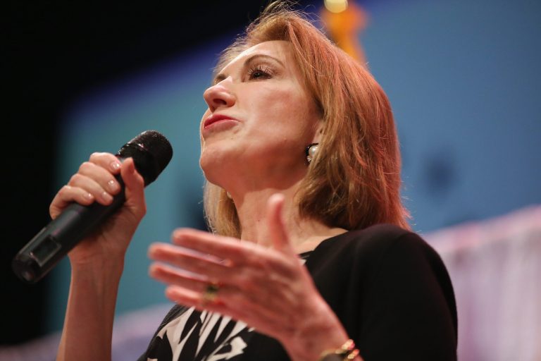 Former business executive Carly Fiorina speaks to guests gathered at the Point of Grace Church for the Iowa Faith and Freedom Coalition 2015 Spring Kickoff on April 25, 2015 in Waukee, Iowa. (Photo by Scott Olson/Getty Images)