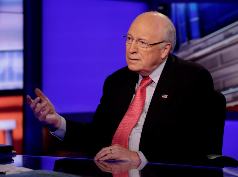 Former Vice President Dick Cheney is interviewed on the Fox Business Network in New York on Monday, Dec. 9, 2013. (AP Photo/Richard Drew)